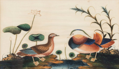 <b>Sieben Pith-Malereien mit Darstellungen von Mandschuren, Schmetterlingen, Blumen und Vögeln</b>