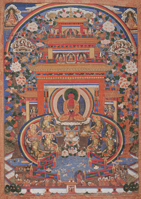 <b>Amitabha in seinem Palast des westlichen Paradieses - Shukhavati</b>
