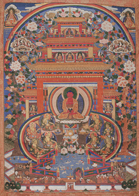 <b>Amitabha in seinem Palast des westlichen Paradieses - Shukhavati</b> <b>Amitabha in seinem Palast des westlichen Paradieses - Shukhavati</b>