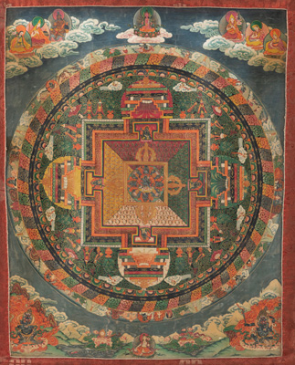 <b>Fein bemaltes Mandala-Thangka mit Darstellung von Mahakala</b>