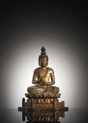 <b>Partiell vergoldete Holzfigur des Dainichi Buddha</b>