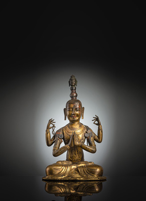 <b>Skulptur des Sadaksari Avalokiteshvara aus Kupfer-Repoussé</b>