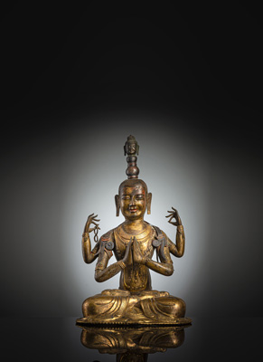 <b>Skulptur des Sadaksari Avalokiteshvara aus Kupfer-Repoussé</b> <b>Skulptur des Sadaksari Avalokiteshvara aus Kupfer-Repoussé</b>
