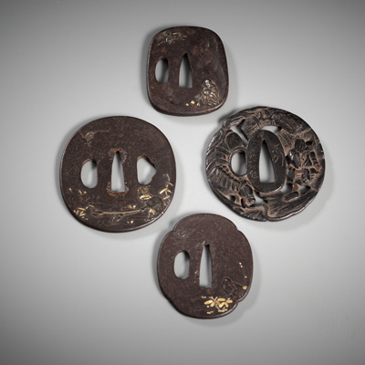 <b>FOUR GOLD-INLAID IRON TSUBA</b>
