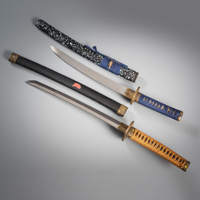 <b>TWO WAKIZASHI, ONE WITH MOTHER-OF-PEARL-INLAID SHEATH</b>