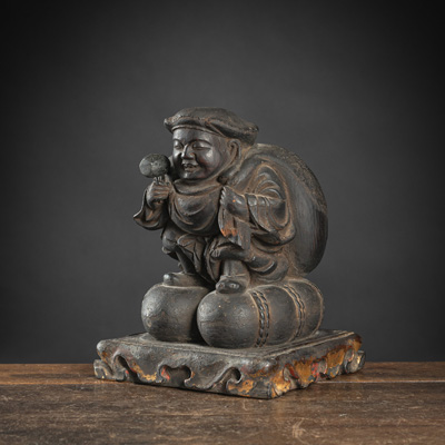 <b>A BLACK-LACQUERED WOOD FIGURE OF DAIKOKU</b>
