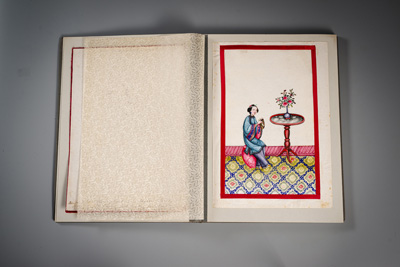 <b>AN ALBUM WITH TWELVE PITH PAINTINGS OF LADIES WITH MUSICAL INSTRUMENTS</b>