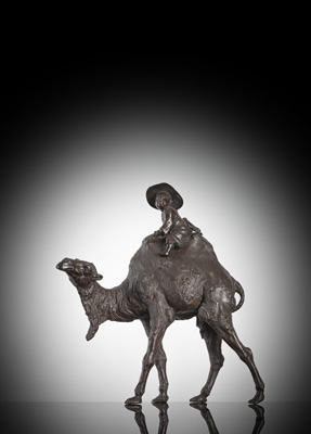 <b>Bronzegruppe mit Darstellung eines Karako auf einem Kamel reitend</b>
