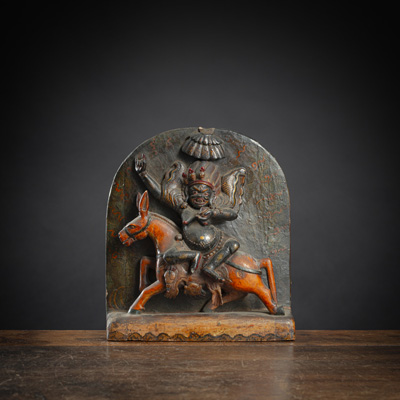 <b>Polychrom gefasstes Holzpaneel mit Darstellung des Shri Devi</b>