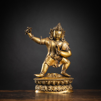 <b>Vergoldete Bronze des Vajrapani aus seperatem Sockel</b>