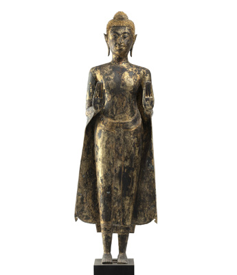 <b>Große Bronze des Buddha Shakyamuni mit Schwarzlack- und Goldfassung</b>