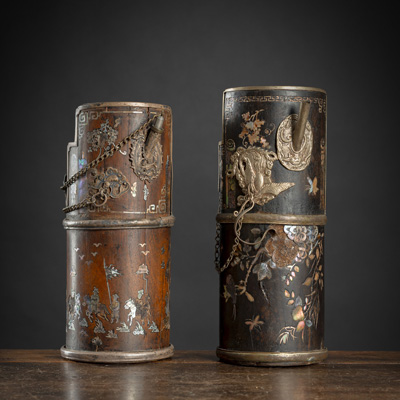 <b>A PAIR OF MOTHER-OF-PEARL-INLAID OPIUM PIPES</b>