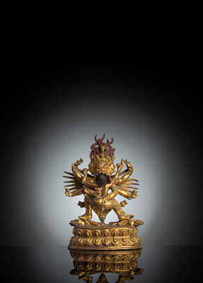 <b>Feuervergoldete Bronze des Hayagriva in yab-yum</b>