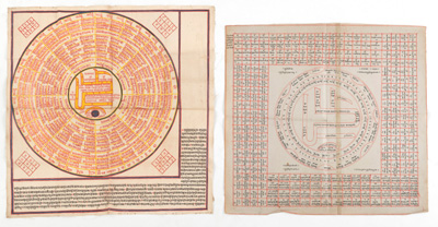<b>Zwei kosmologische Jain-Diagramme auf Textil bzw. Papier</b>