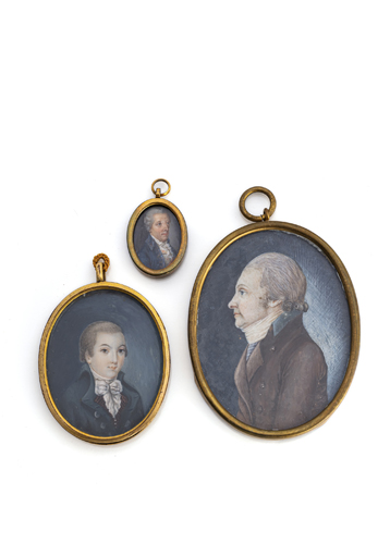 <b>Drei Portraitminiaturen - Herrenbildnisse</b>