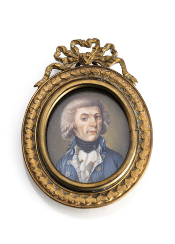 <b>Portraitminiatur eines Herren in blauer Jacke</b>