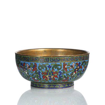 <b>Feine partiell feuervergoldete Cloisonné-Lotusschale</b>