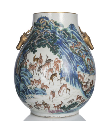 <b>Große und feine 'Hu'-förmige sogen. 'Hundred Deer'-Vase</b>