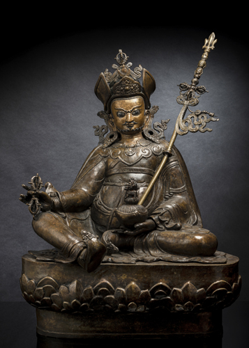 <b>A LARGE PART-GILT BRONZE FIGURE OF PADMASAMVHAVA</b>