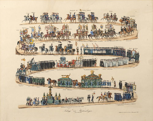 <b>Der Festzug der Württemberger 1841. 5 altkol. Lithographien</b> <b>Der Festzug der Württemberger 1841. 5 altkol. Lithographien</b>