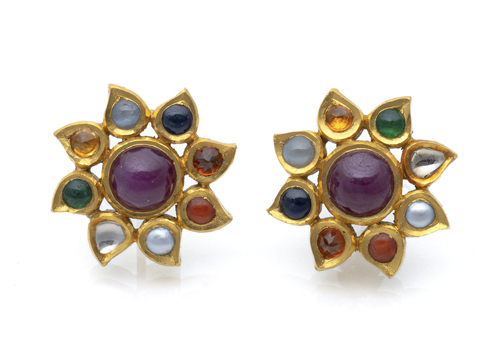 <b>Paar Navaratna Ohrstecker</b>