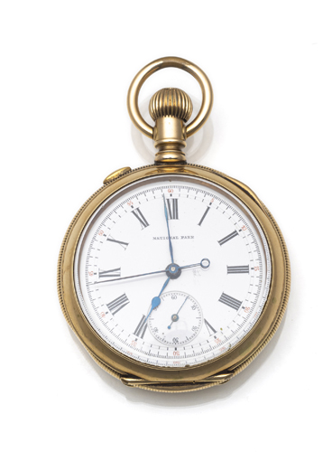 <b>Goldene Taschenuhr mit Doppelchronograph</b>