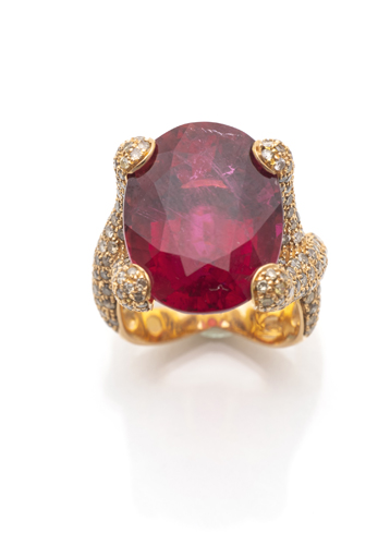 <b>Extravaganter großer Rubellit Brillantring</b>