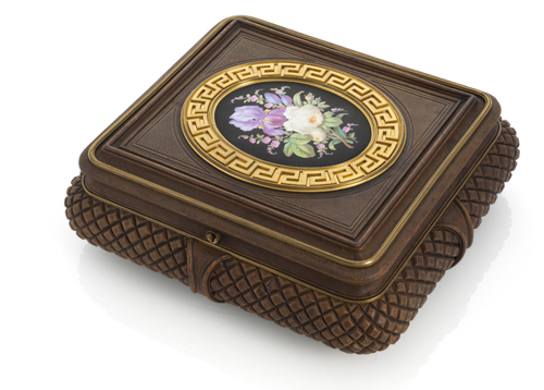 <b>Leder-Schatulle mit Wappen und Widmungsplakette</b>