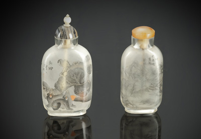 <b>Zwei Snuffbottles aus Glas mit Innenmalerei</b>