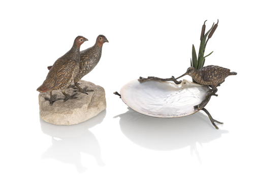 <b>Paar Rebhühner & Schnepfe mit Muschelschale</b>