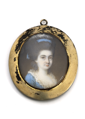 <b>Portraitminiatur einer Barock-Dame im blauen Kleid</b>
