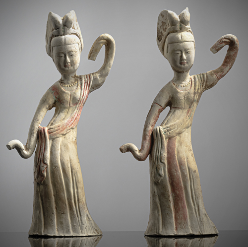 <b>TWO POTTERY FIGURES OF DANCING LADIES</b> <b>TWO POTTERY FIGURES OF DANCING LADIES</b>