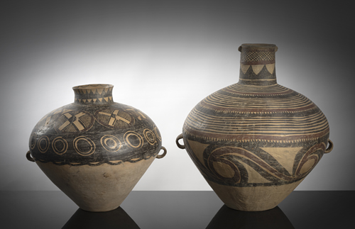 <b>TWO LARGE PAINTED POTTERY JARS</b> <b>TWO LARGE PAINTED POTTERY JARS</b>