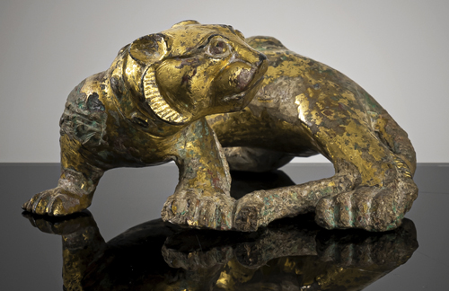 <b>A GILT-BRONZE LION-FORM WEIGHT</b>