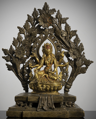 <b>A PARCEL GILT-BRONZE FIGURE OF VASUDHARA</b>