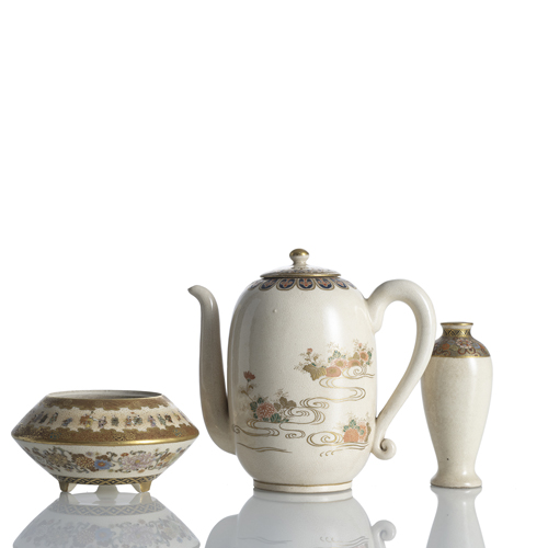 <b>Satsuma jug, koro and vase, some with floral decoration</b>