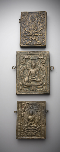 <b>Three copper gahu with embossed decoration</b>