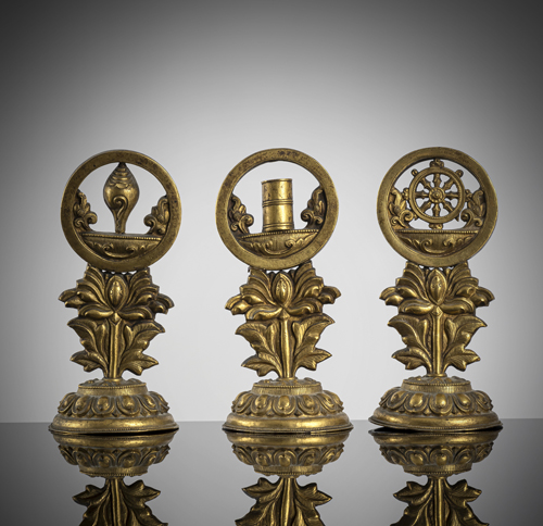 <b>Three fine gilt-bronze Buddhist altar emblems</b>