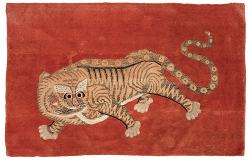 <b>A KANSU CARPET WITH TIGER</b>