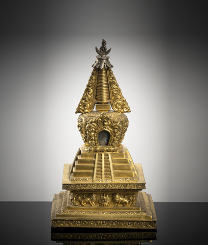 <b>A GILT-BRONZE STUPA</b>