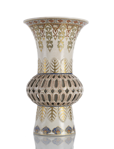 <b>An unusual Satsuma vase with openwork double wall and brocade pattern decoration</b>