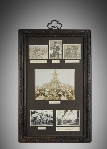 <b>Six photos in a 19th century Chinese wooden frame of the German chief machinist Georg Glau from a photo album with a further 121 photos, mostly from China</b>