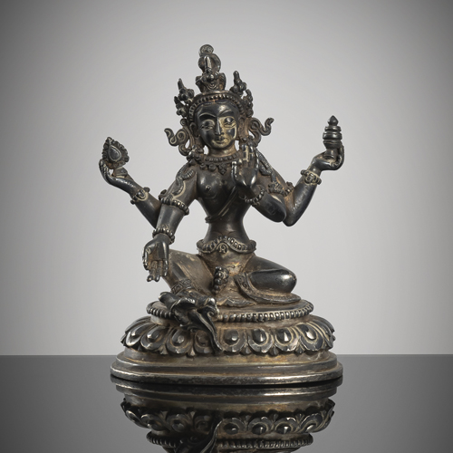 <b>A silver figure of Yamuna (?), the river goddess</b>