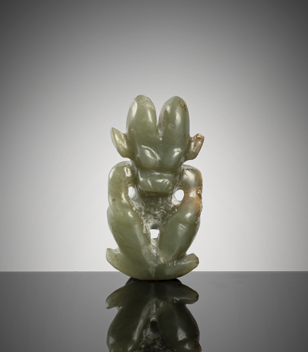 <b>A Hongshan-style light grenn jade figure</b>