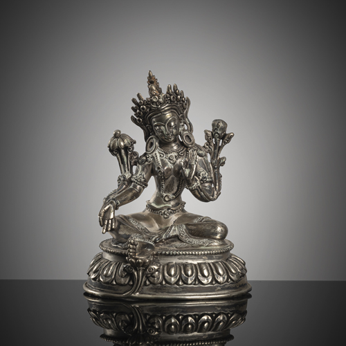 <b>A silver figure of Syamatara on a lotus</b>