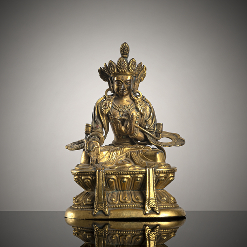 <b>FEUERVERGOLDETE KUPFER-REPOUSSÉ-FIGUR EINES BODHISATTVA</b> <b>FEUERVERGOLDETE KUPFER-REPOUSSÉ-FIGUR EINES BODHISATTVA</b>