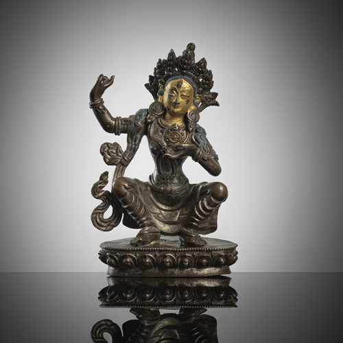 <b>A silvered bronze figure, possibly Mandarava</b>