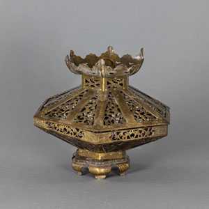 <b>A THREE-PART BRONZE LANTERN WITH TRACES OF GILDING</b>