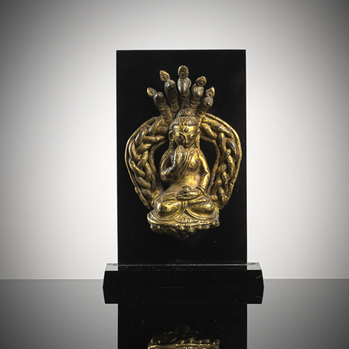 <b>A gilt-copper plaque of Buddha Shakyamuni</b>