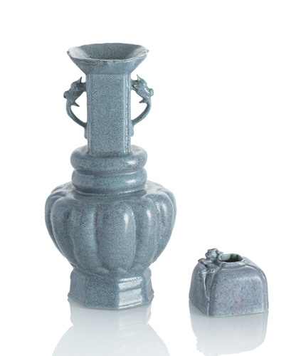 <b>A vase and a brush washer with 'Robin's Egg' glaze</b>